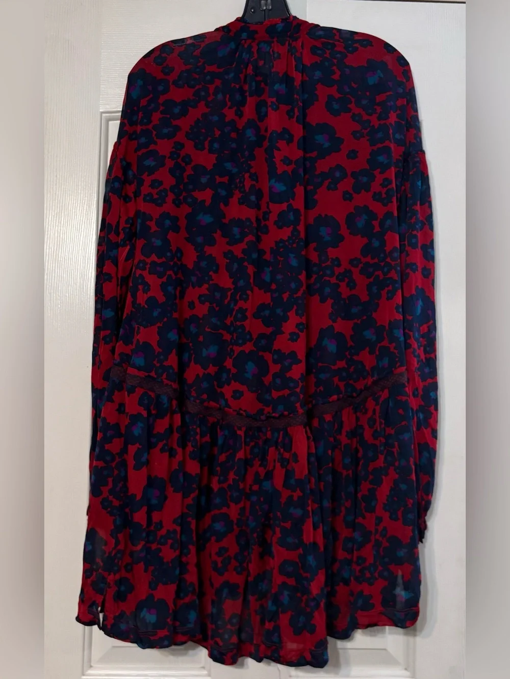 Free People Red & Blue Floral Peasant Mini Dress